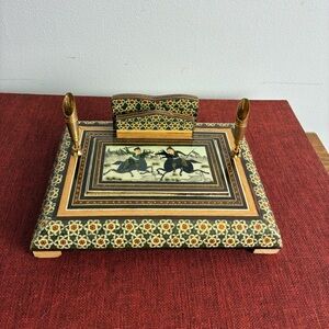 Vintage Inlaid Wooden Desk Set